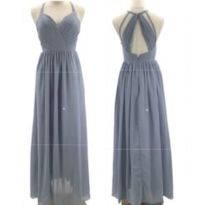 BRIDESMAID SZ 2 XS slate blue pleated sweetheart backless maxi dress NEW B151